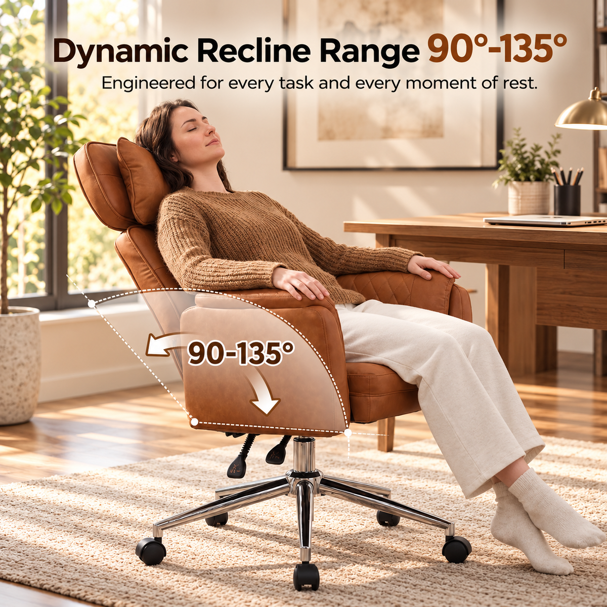 Criss-Cross Big & Tall Executive Office Chair in brown, recline 90-135 degrees