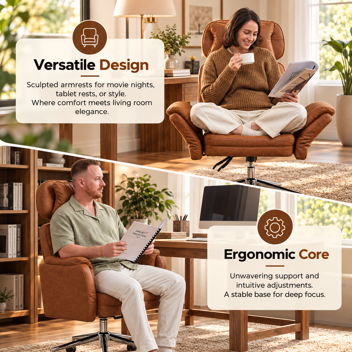 Criss-Cross Big & Tall Executive Office Chair in brown, versatile ergonomic design