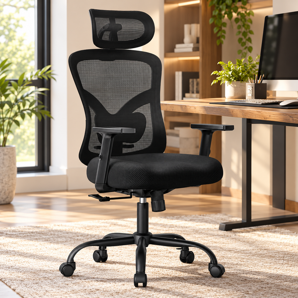 Breathable Mesh Ergonomic Office Chair with 2D Headrest, Adjustable Lumbar Support, 300 lb Capacity