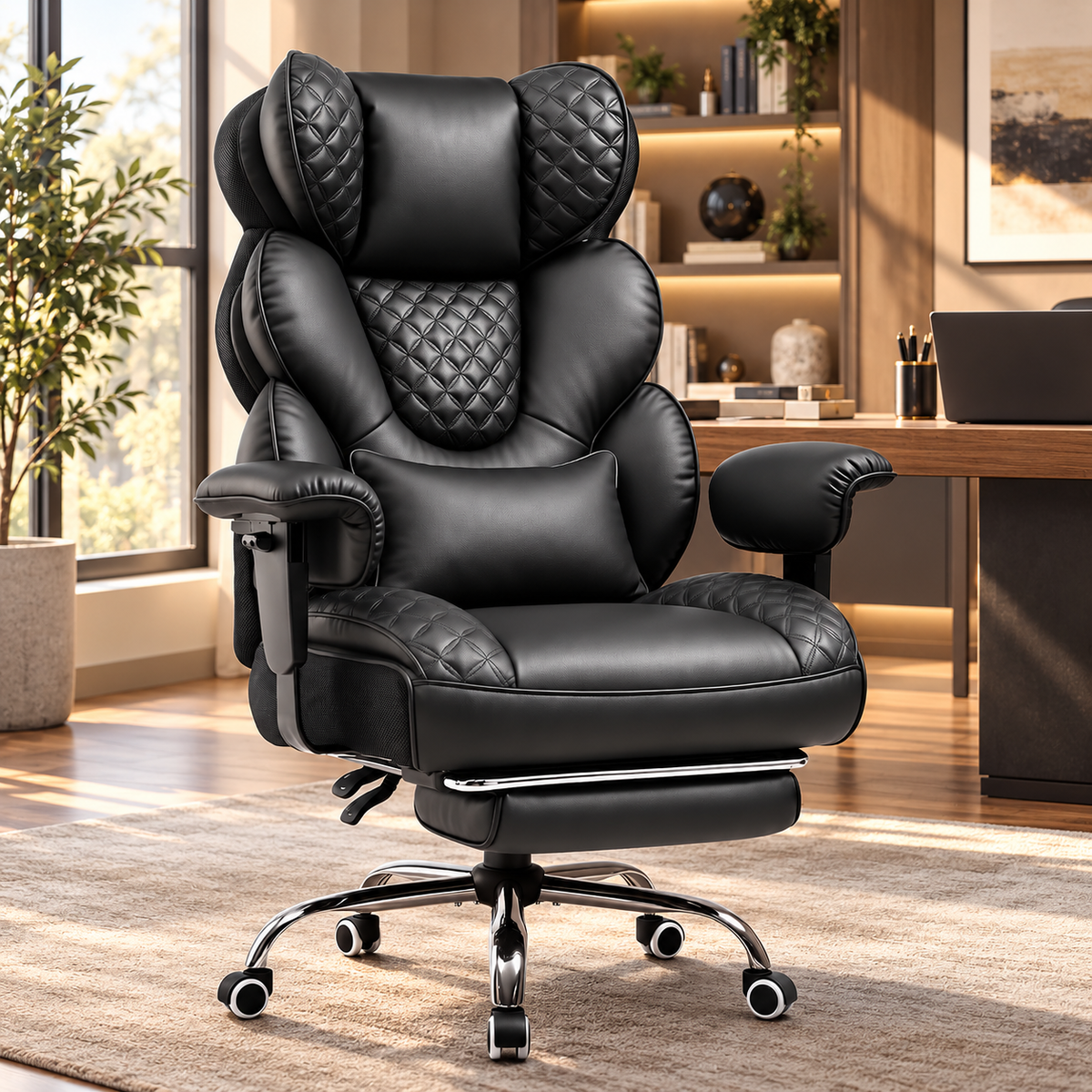 Wingback Big & Tall Executive Office Chair with footrest in a home office, main