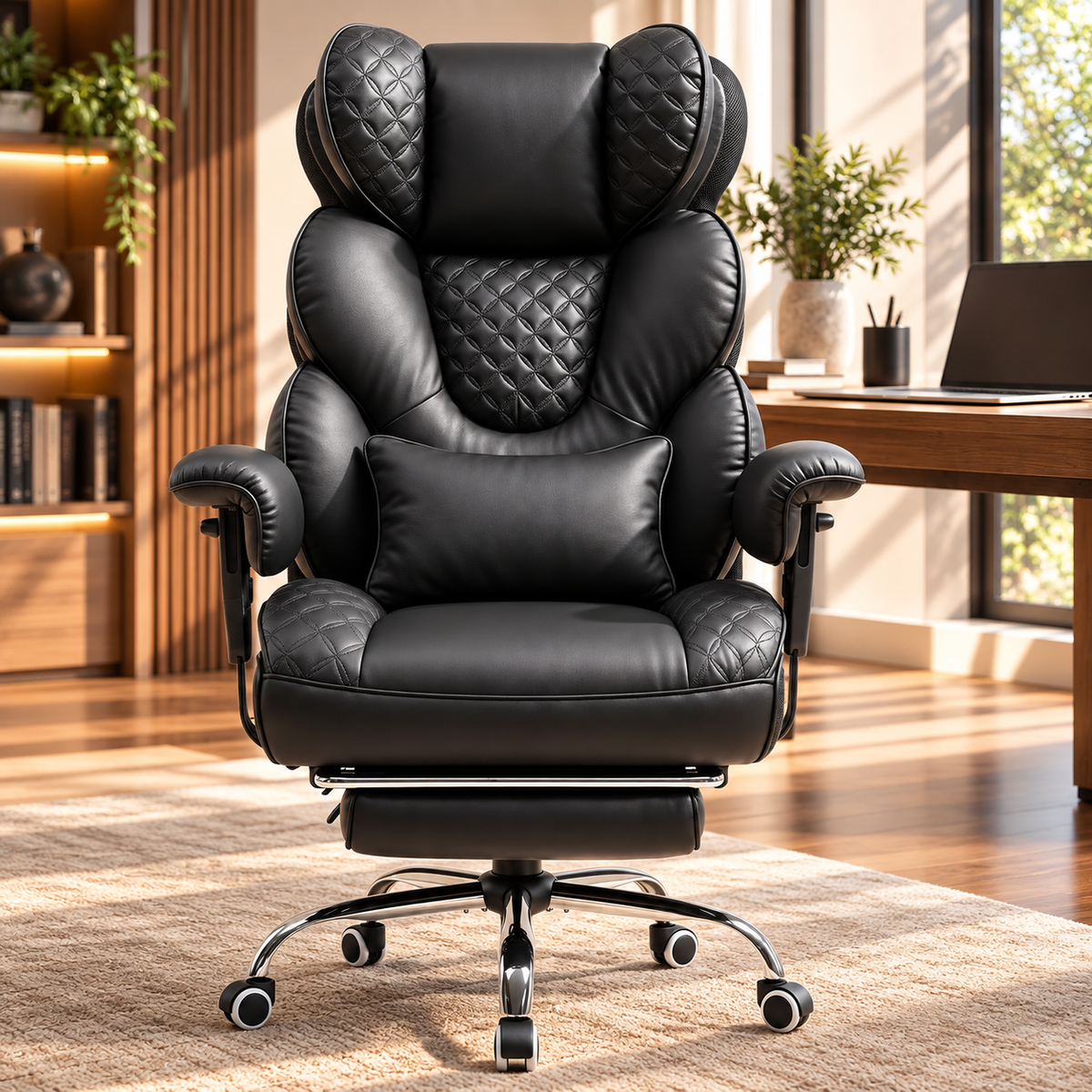 Front view of the wingback executive chair in a warm study