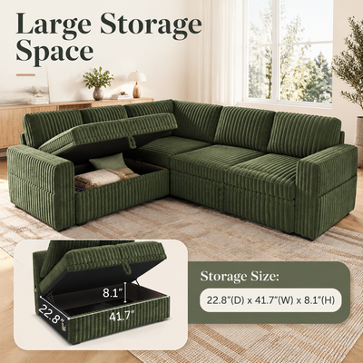 Large lift-up storage compartment: 22.8 in D x 41.7 in W x 8.1 in H