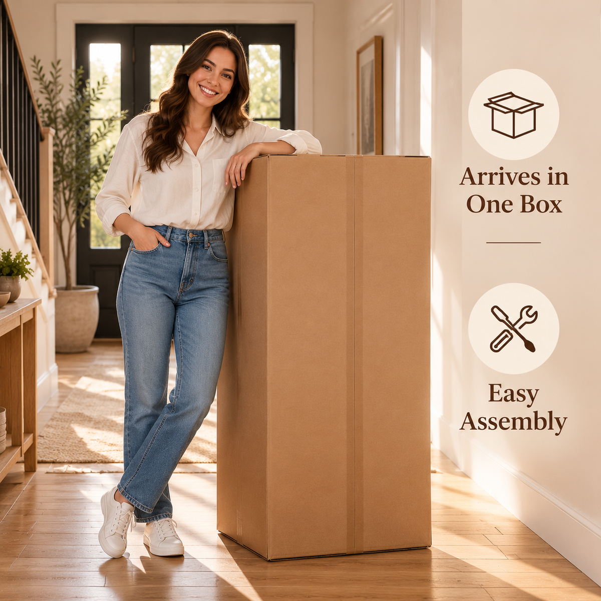 Sofa arrives in one box for easy assembly