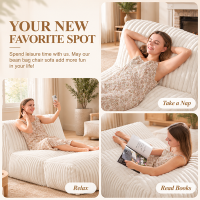 Bean bag lounger used for relaxing, napping and reading