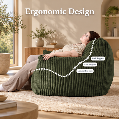 Ergonomic bean bag chair with back, arm and lumbar support