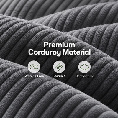 Close-up of gray corduroy fabric: wrinkle-free, durable, comfortable