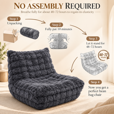 No assembly: unpack, pat for 10 minutes and let it expand for 48 to 72 hours