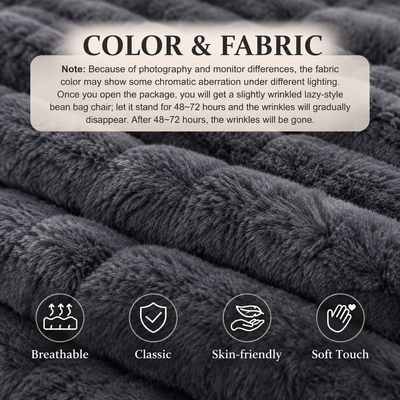 Close-up of dark grey quilted faux fur fabric: breathable, skin-friendly and soft
