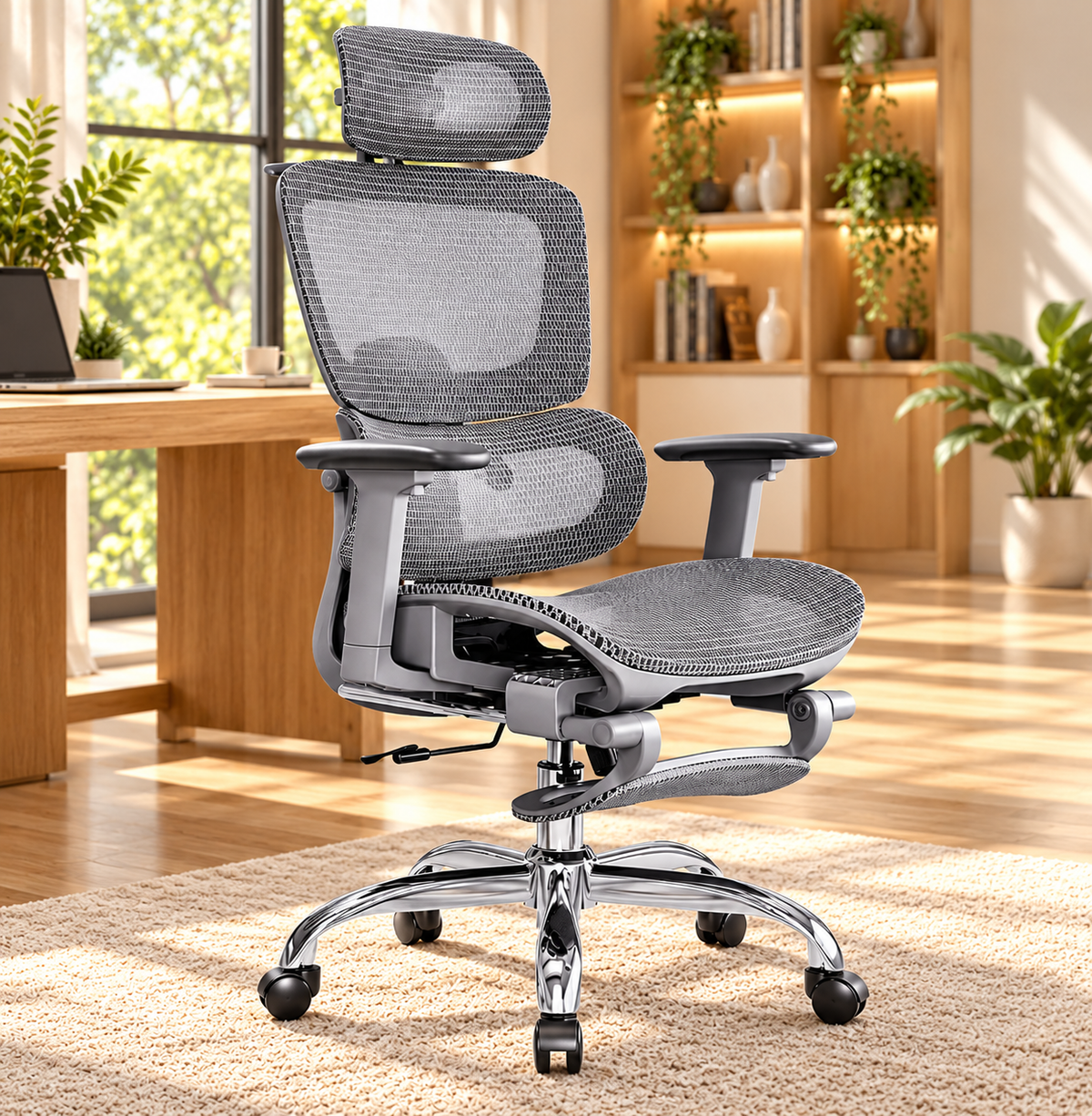 Mesh Ergonomic Office Chair with Footrest, 3D Headrest, 3D Arms and Adaptive Lumbar Support, 300 lb Capacity