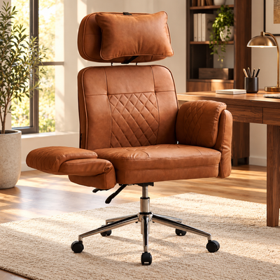 Criss-Cross Big & Tall Executive Office Chair in brown vegan leather, main