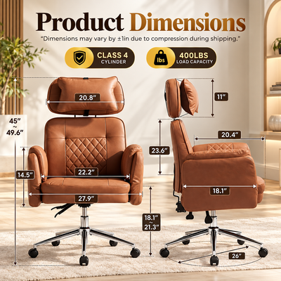Criss-Cross Big & Tall Executive Office Chair in brown, dimensions