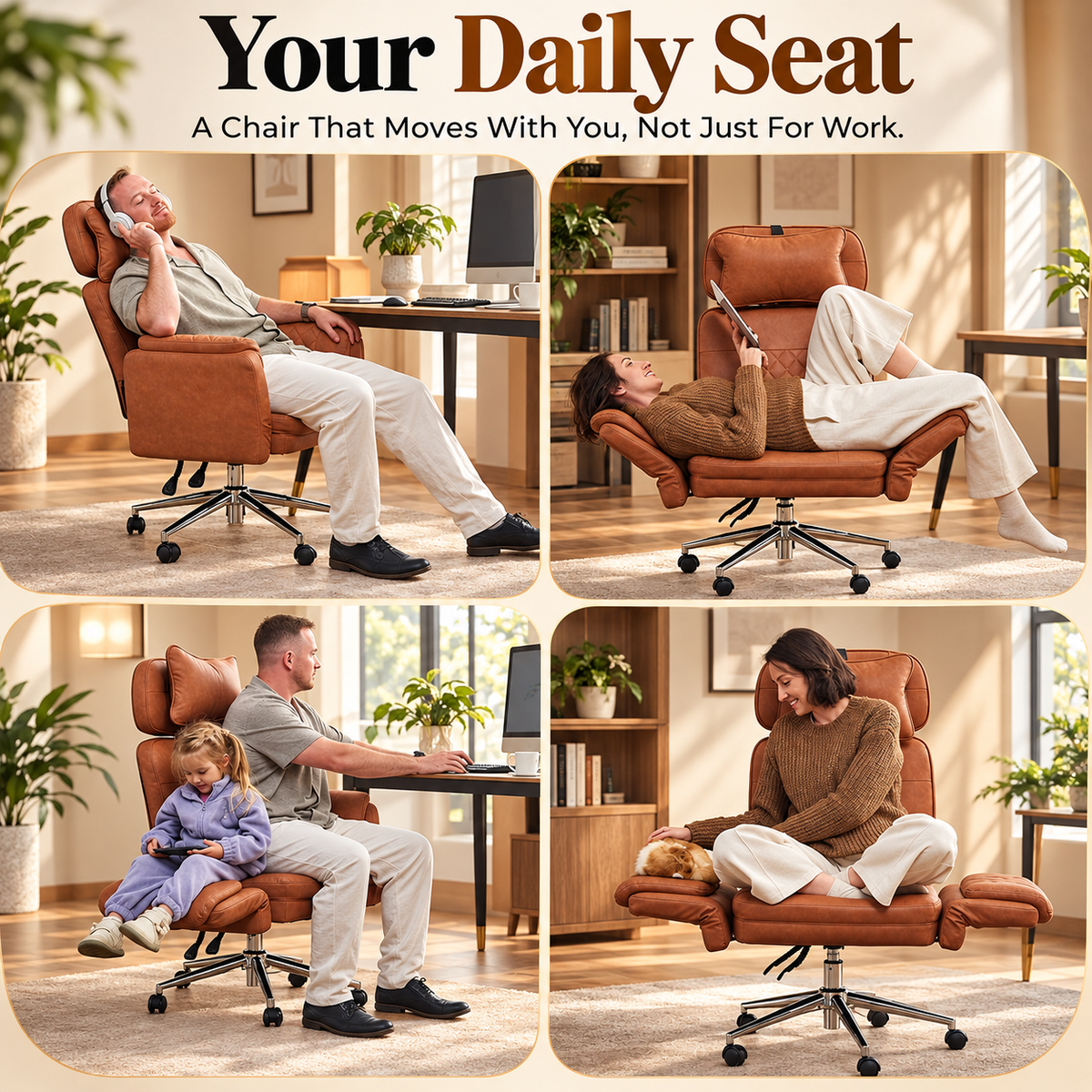 Criss-Cross Big & Tall Executive Office Chair in brown, lifestyle