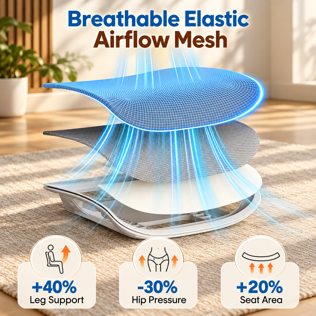 Layered breathable elastic airflow mesh seat cutaway