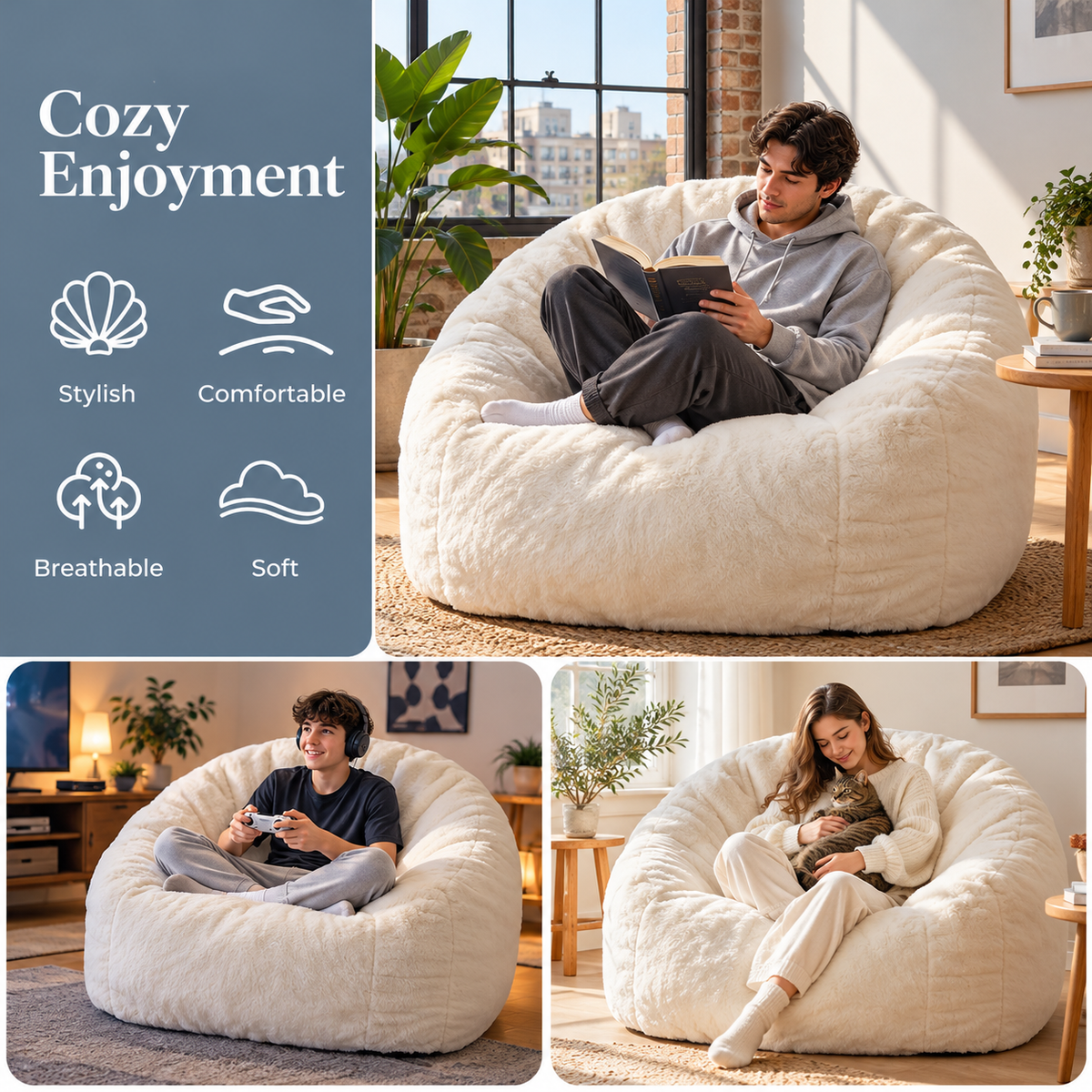 Cozy enjoyment: reading, gaming and relaxing in the stylish, soft, breathable shell bean bag
