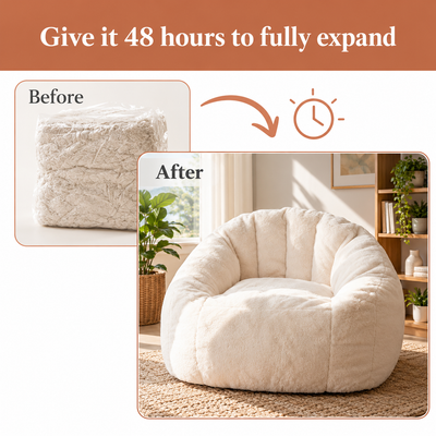 Before and after: give the compressed bean bag 48 hours to fully expand