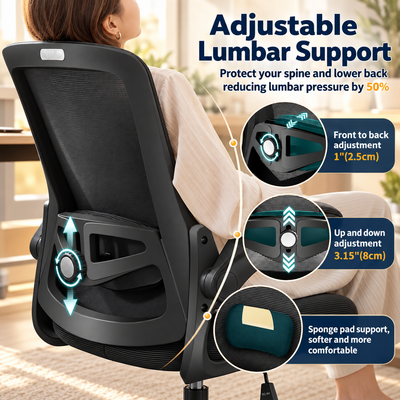Adjustable lumbar support with 1 inch front-to-back and 3.15 inch up-and-down adjustment