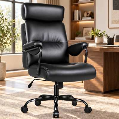 High-Back Executive Office Chair with padded headrest in black, home office, main