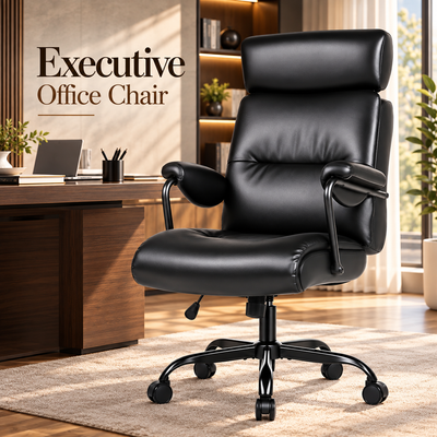Black high-back executive chair lifestyle in a home office