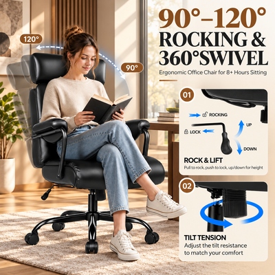 Chair rocking 90 to 120 degrees with 360 degree swivel