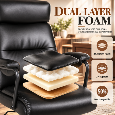 Dual-layer foam cushion cutaway showing comfort and support layers