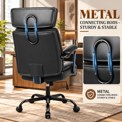 Metal connecting rods reinforcing the sturdy high backrest