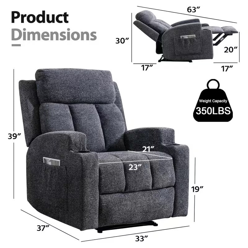 ORKA COMFORT Heated Massage Recliner with Side Pockets & Cup Holders