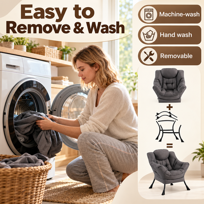 Removable, machine-washable cover being loaded into a washing machine