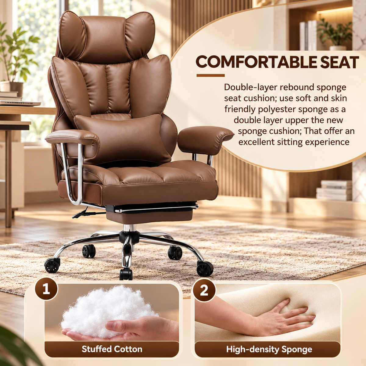 Comfortable oversized dual-layer foam seat cushion