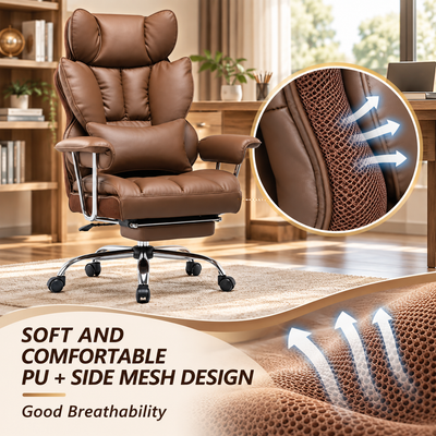 PU leather upholstery with breathable side mesh panels