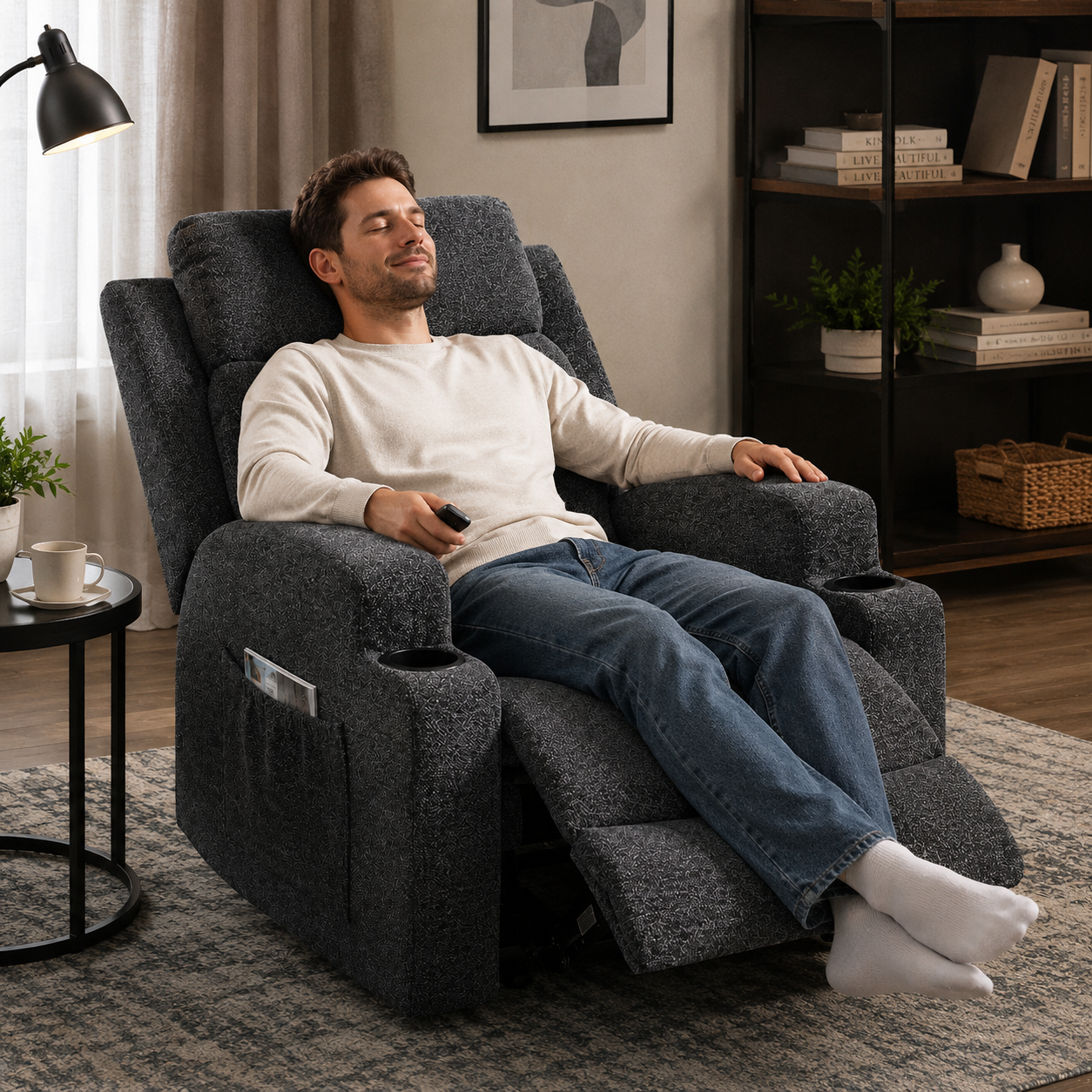 ORKA COMFORT Heated Massage Recliner with Side Pockets & Cup Holders
