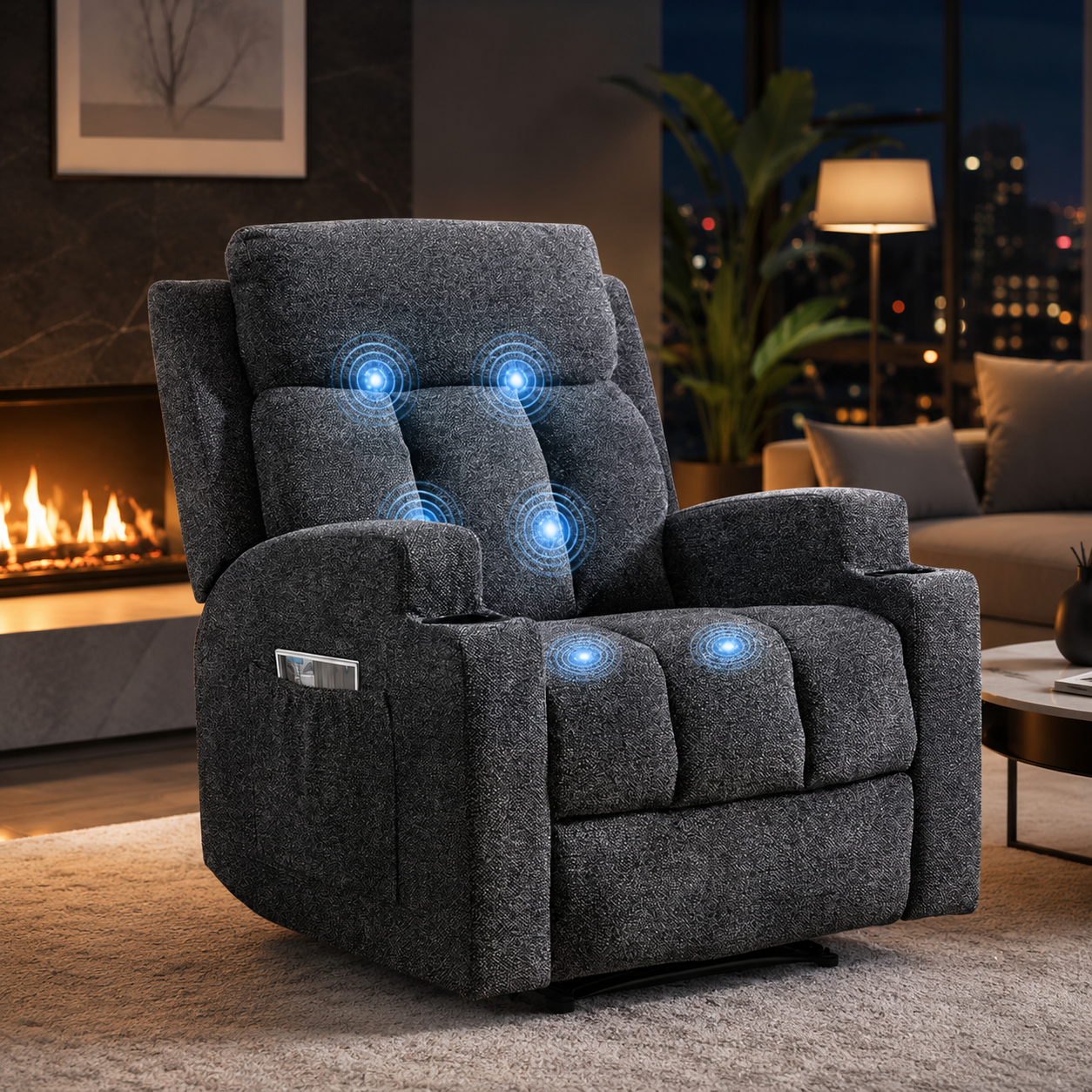 ORKA COMFORT Heated Massage Recliner with Side Pockets & Cup Holders