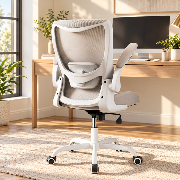 Mid-Back Ergonomic Mesh Office Chair with Large Adjustable Lumbar Support and 90° Flip-Up Arms