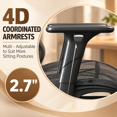 Close-up of the 4D coordinated armrest with 2.7 inch height adjustment