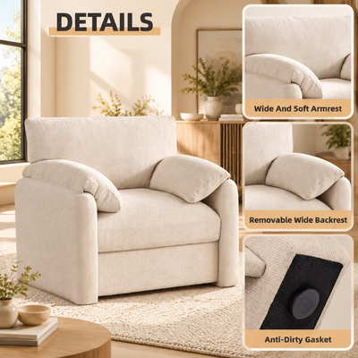 Details: wide soft armrests, removable wide backrest and anti-dirty foot pad on the base