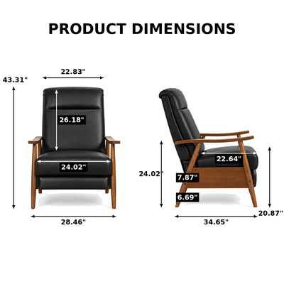 Product dimensions: 28.46 x 34.65 x 43.31 inch recliner, 24.02 x 22.64 inch seat, 20.87 inch seat height