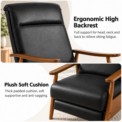 Ergonomic high backrest and plush thick seat cushion of the recliner armchair