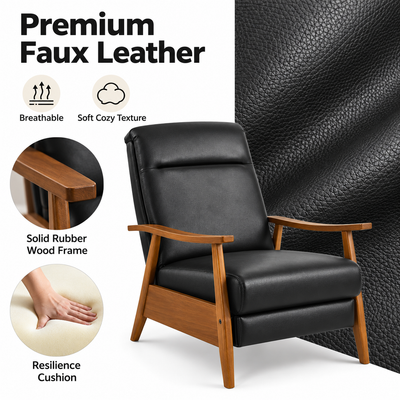 Premium faux leather texture, solid wood frame and resilient cushion details