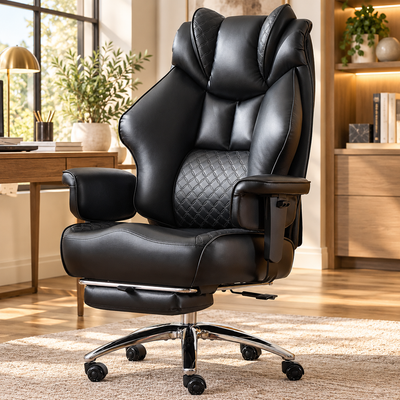 Reclining Big & Tall Executive Office Chair with footrest extended, main