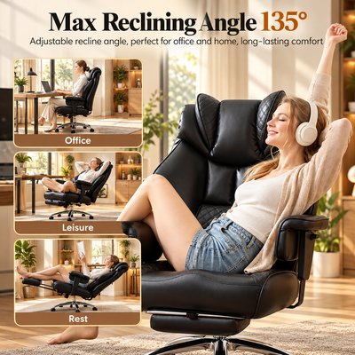 Executive office chair reclining back to 135 degrees with footrest