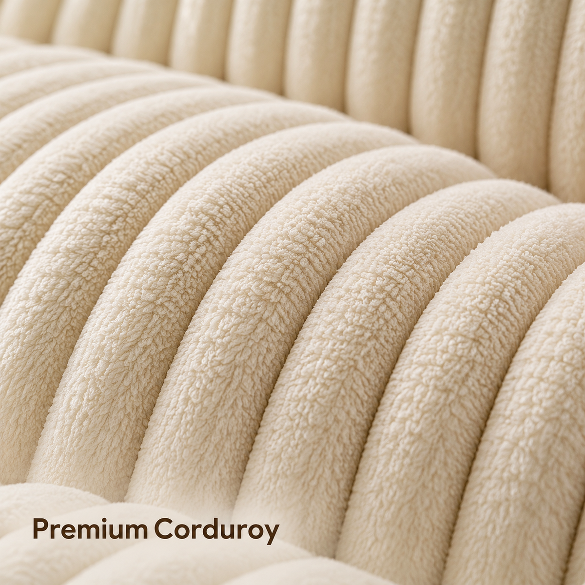 Close-up of soft, plush wide-rib corduroy upholstery