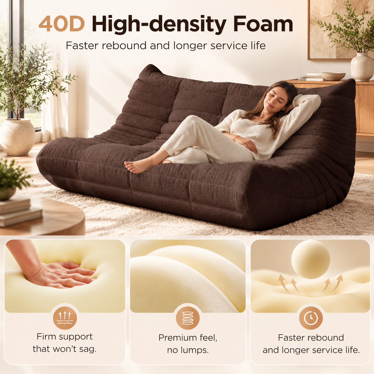 40D high-density foam with fast rebound and no lumps