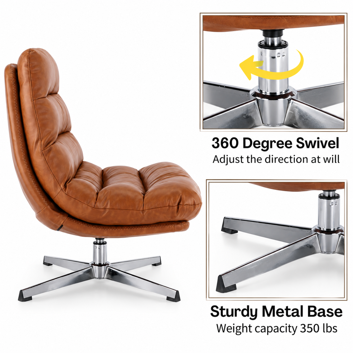 360 degree swivel and sturdy metal cross base with 350 lb weight capacity