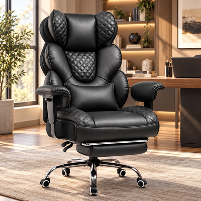 Wingback Big & Tall Executive Office Chair with footrest in a home office, main
