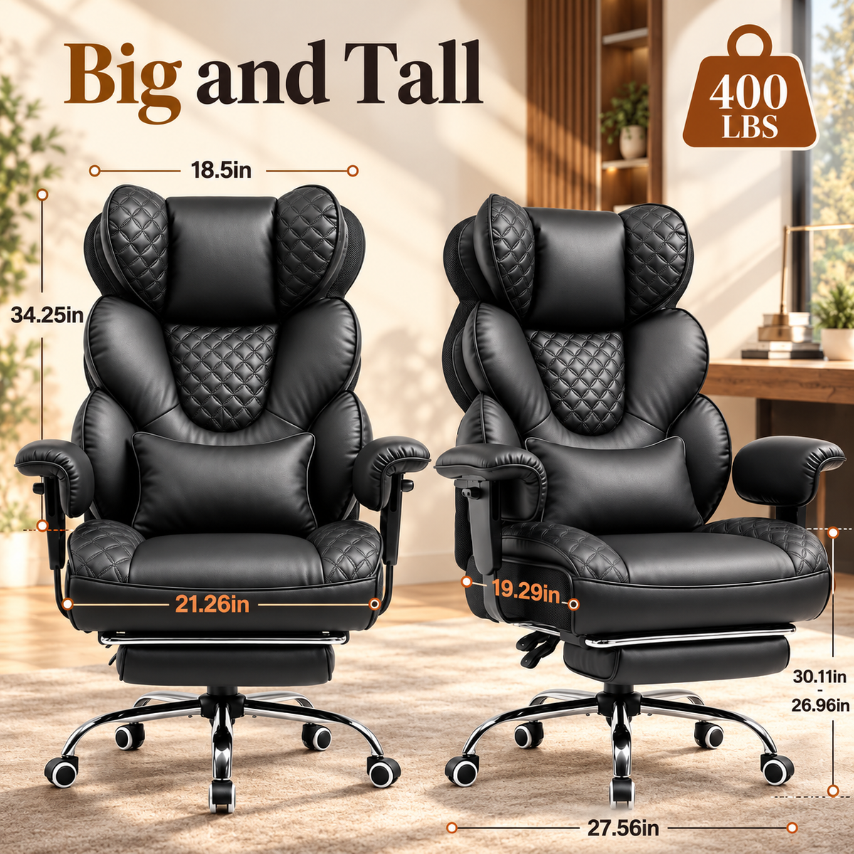 Wingback Big & Tall Executive Office Chair dimensions and weight capacity