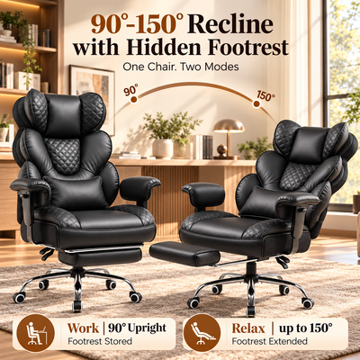 Wingback chair reclining 90 to 150 degrees with hidden padded footrest